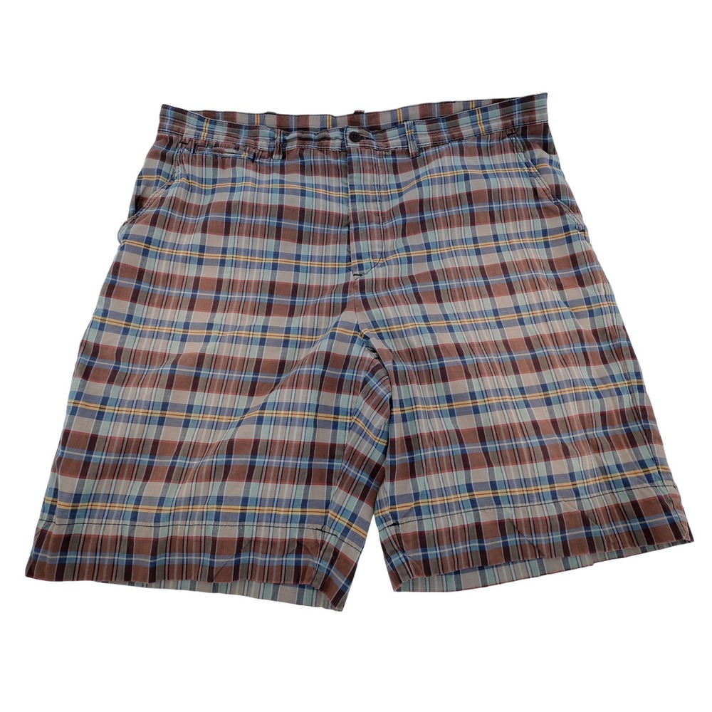 Polo Ralph Lauren Mens Plaid Flat Front Shorts Blue Brown Green Size 38‎ 9.5"